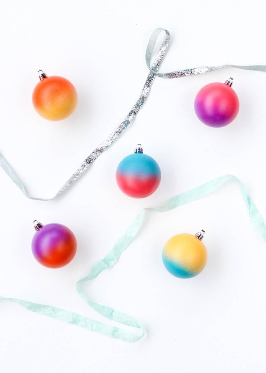 Spray painted color block ornaments