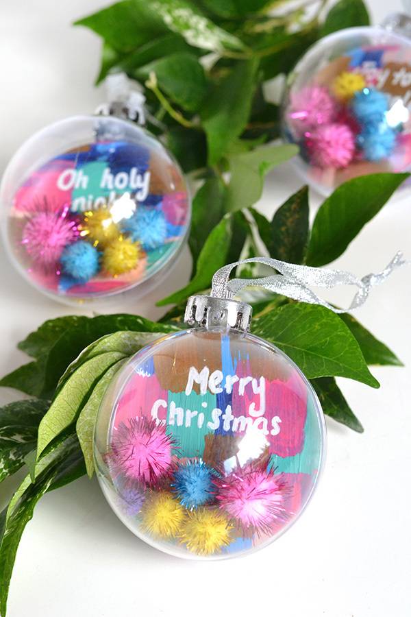 See-through ornaments with pom-poms