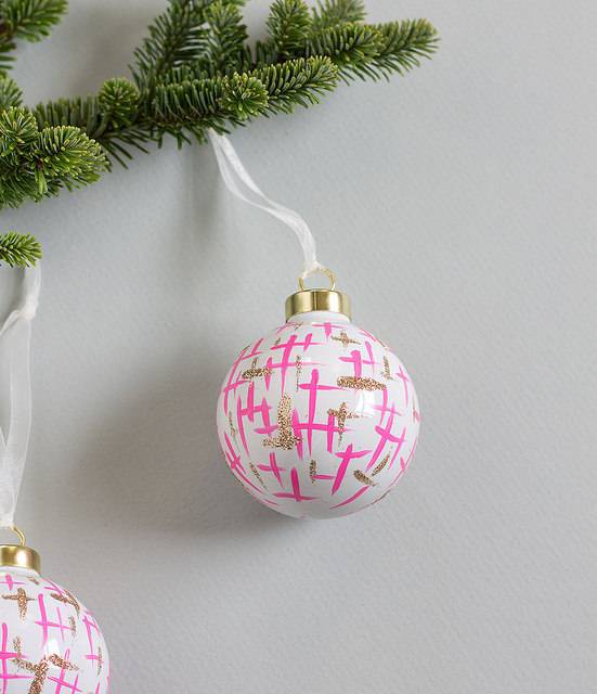 Pink and gold sparkly ornaments