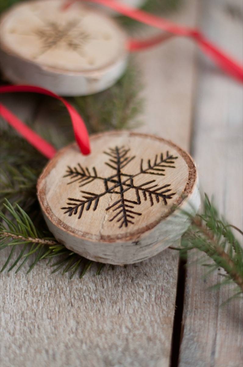 Etched birch ornament