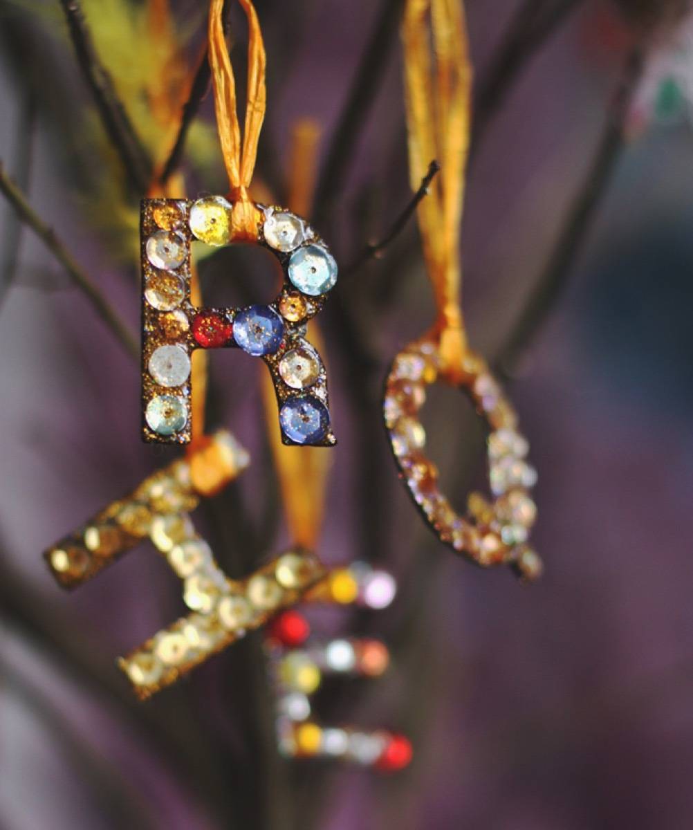 Glitter initial ornaments