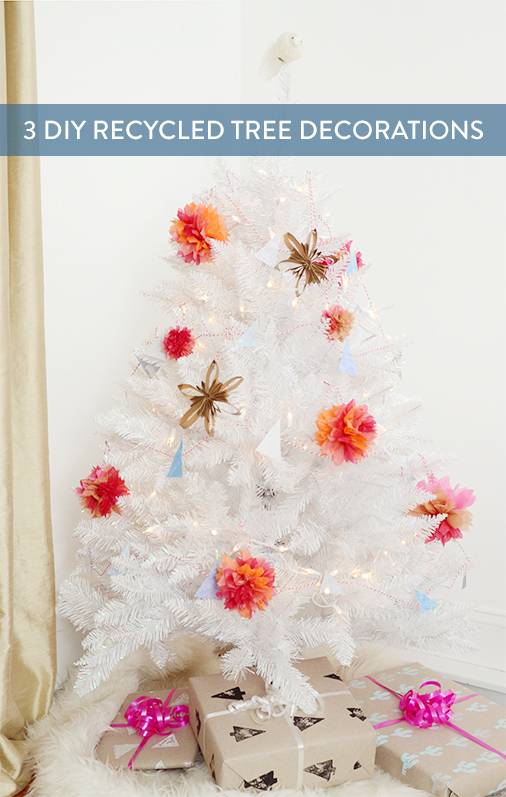 Three DIY Recycled Paper Tree Decorations