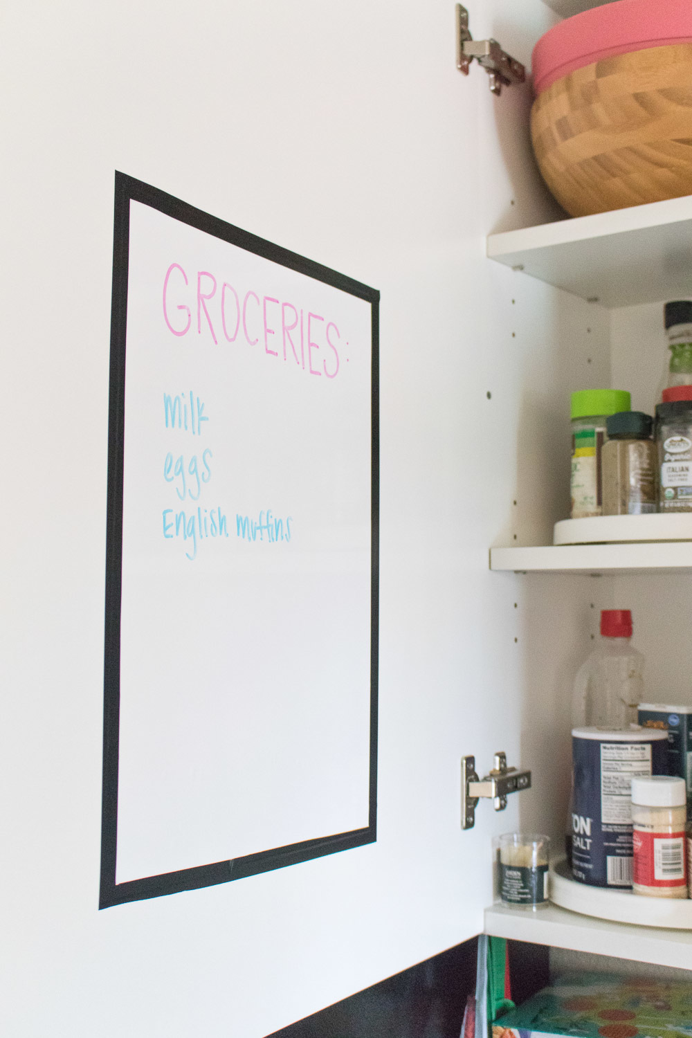 Renter-friendly solution: Removable white board (hidden out of sight!)
