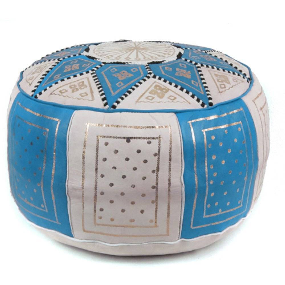 Blue and white color round shaped pouf.