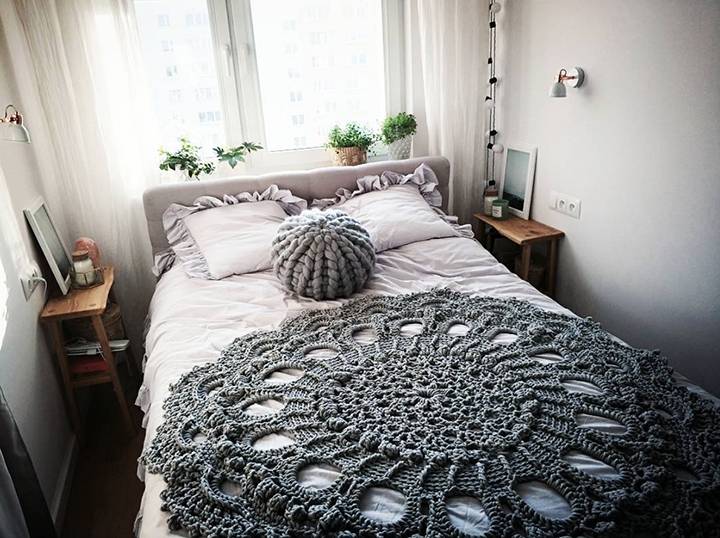 Crochet and knit textile bohemian bedroom