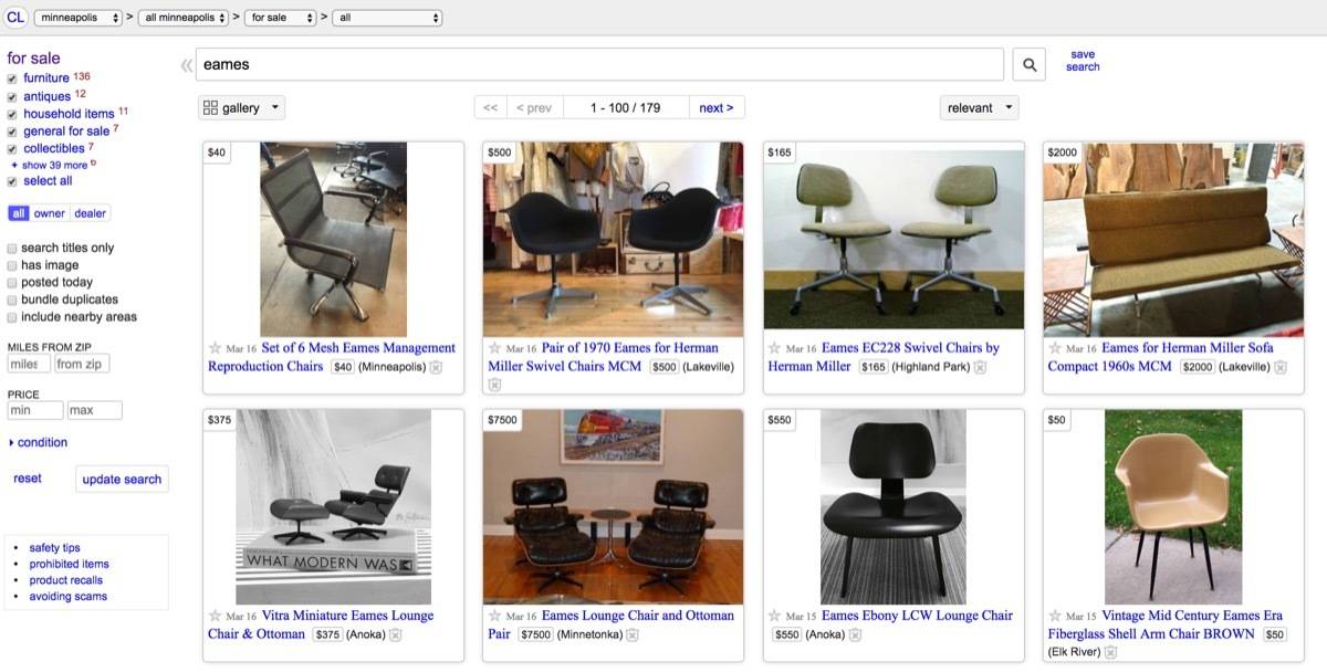 Search Craigslist for vintage MCM furniture