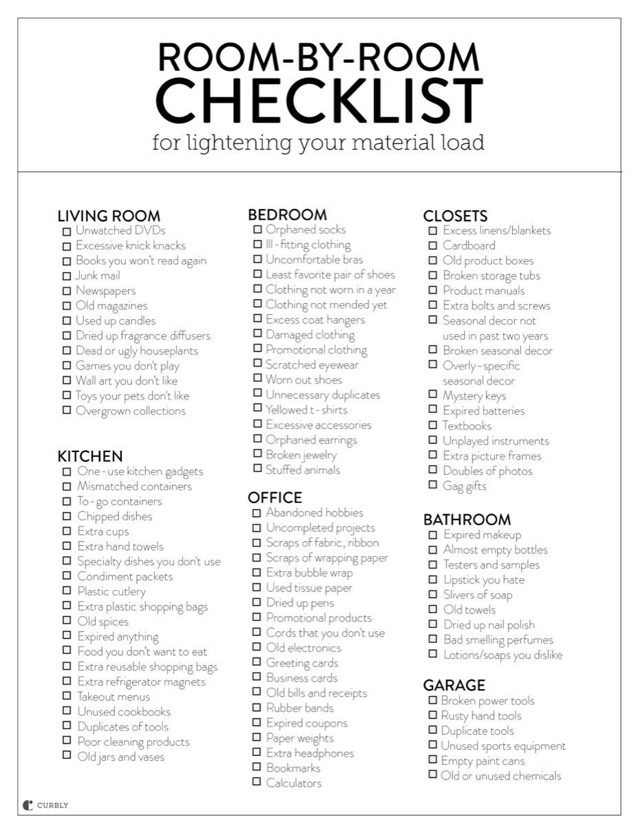 Room-by-Room Checklist for downsizing the amount of stuff in your house!