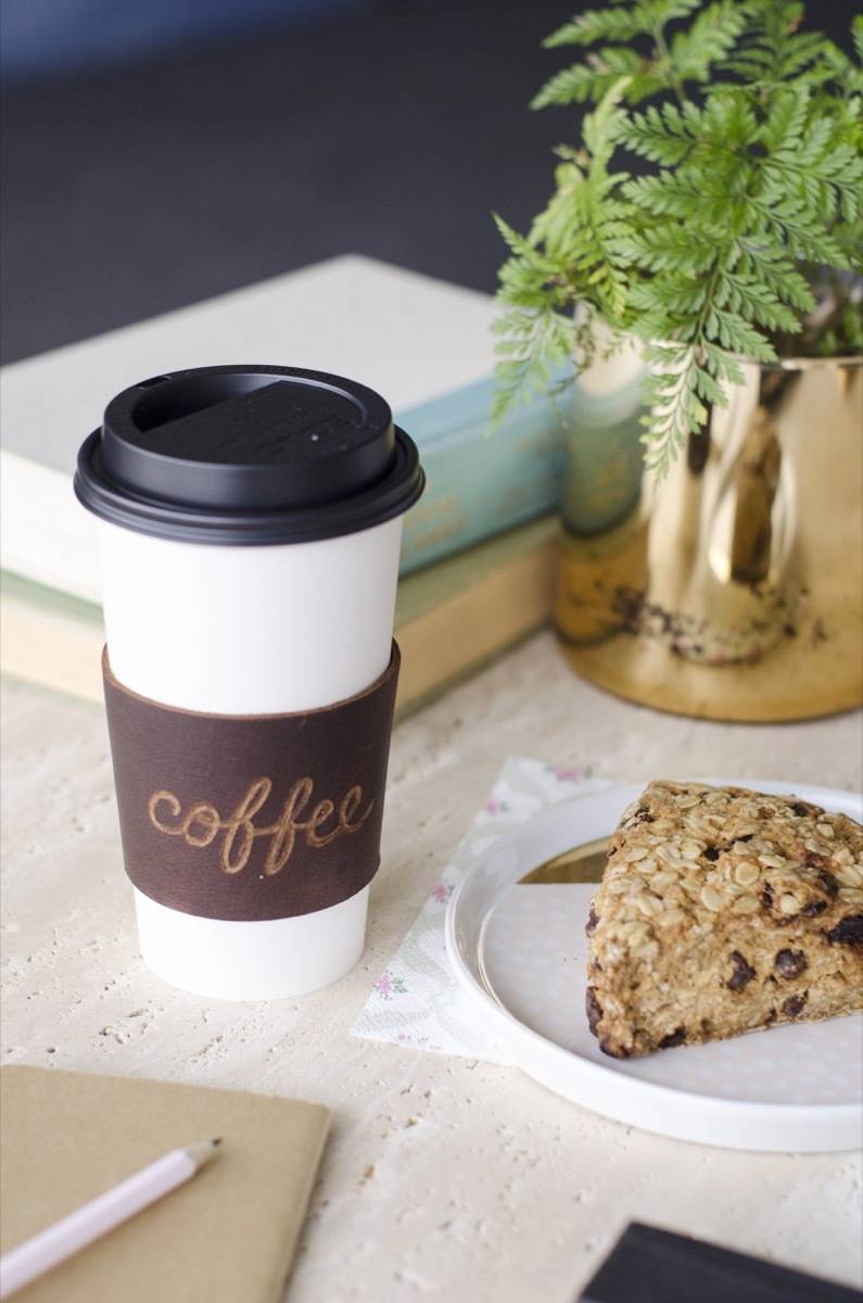 How to etch into leather to make a one-of-a-kind coffee cup sleeve