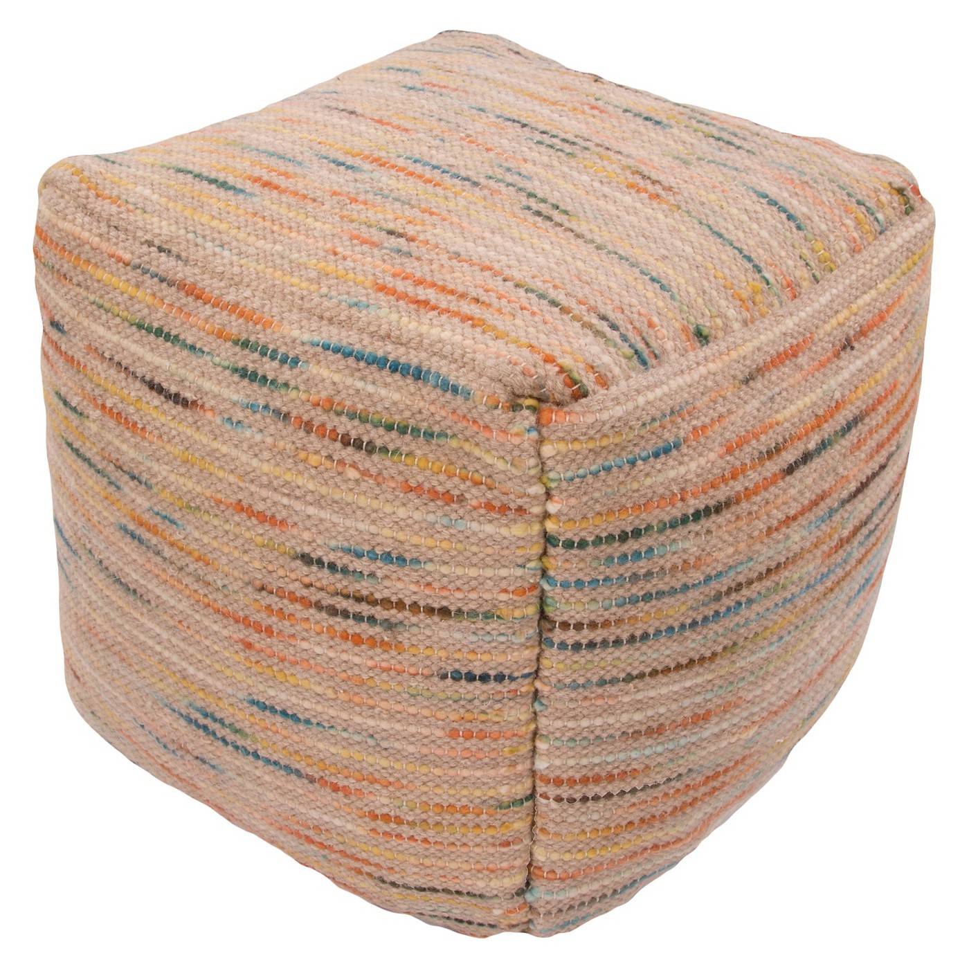 Square shaped colorful pouf.