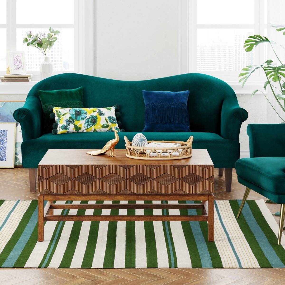 Teal green striped rug from Target