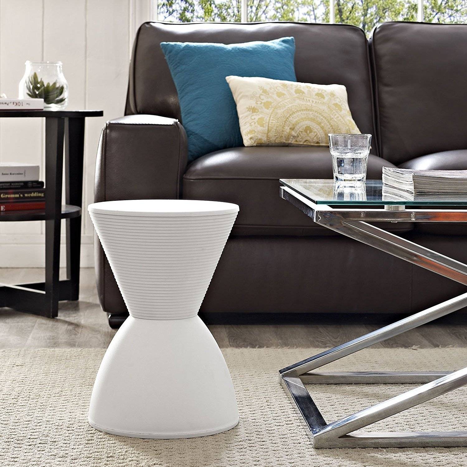Modern hourglass accent stool from Amazon