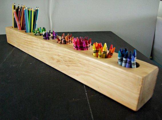 Easy crayon and pencil holder from a 2x4 piece of wood