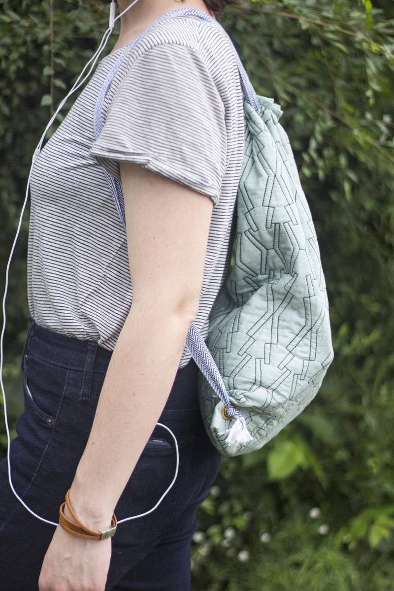 Closeup of drawstring backpack