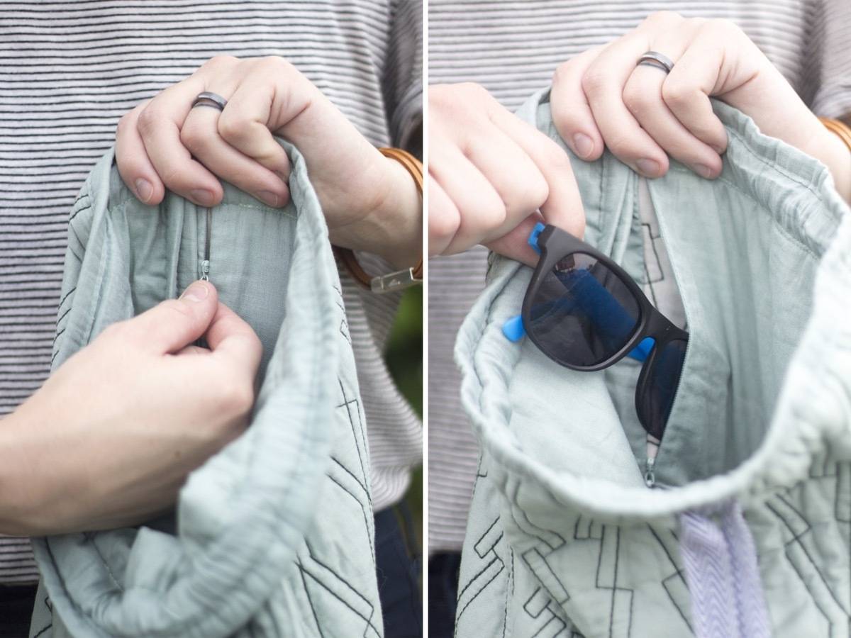 Detail shot of zipper pocket