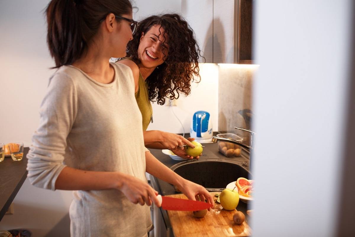 Two friends cooking