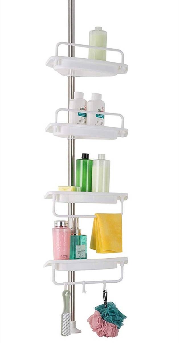 Tension rod shower caddy