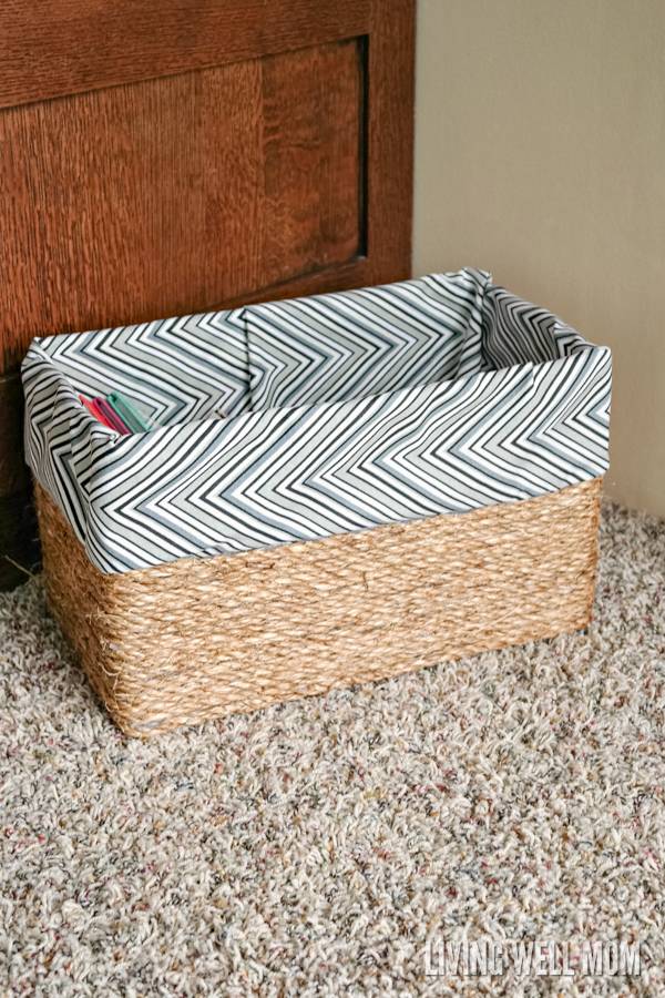 Sisal rope and fabric turn a cardboard box into attractive storage