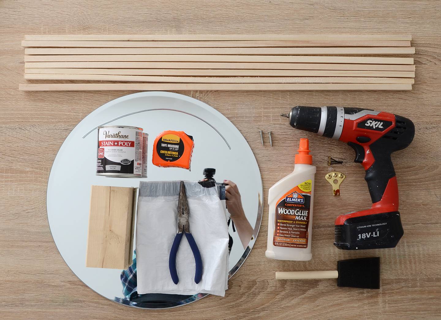 Materials needed to make this DIY mirror