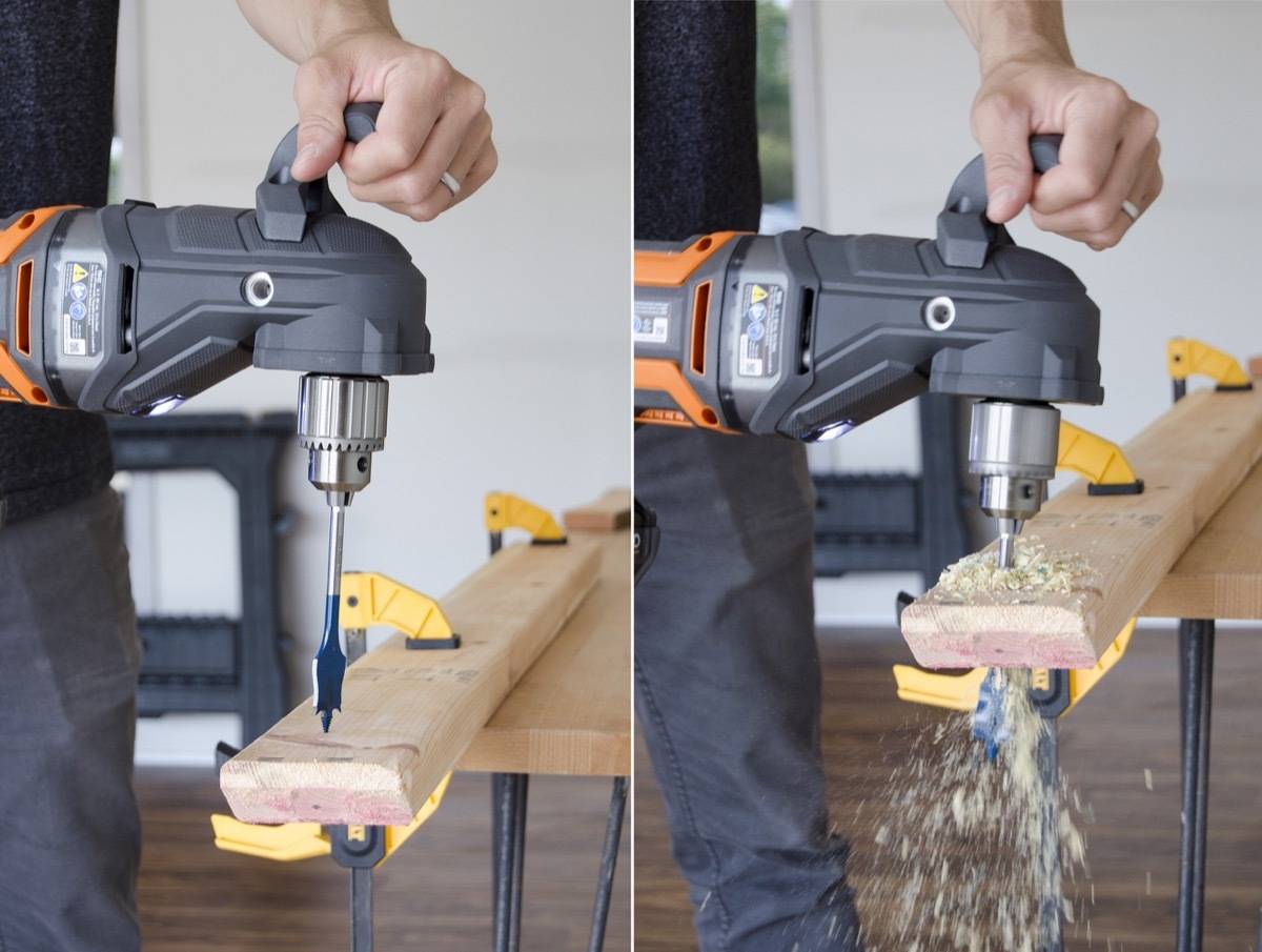 Using a spade bit to drill through wood