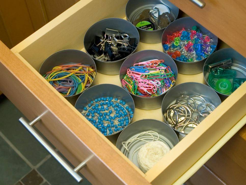 Tuna can drawer organization