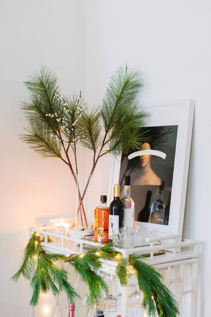 Apartment Christmas decorations: Bar cart styling