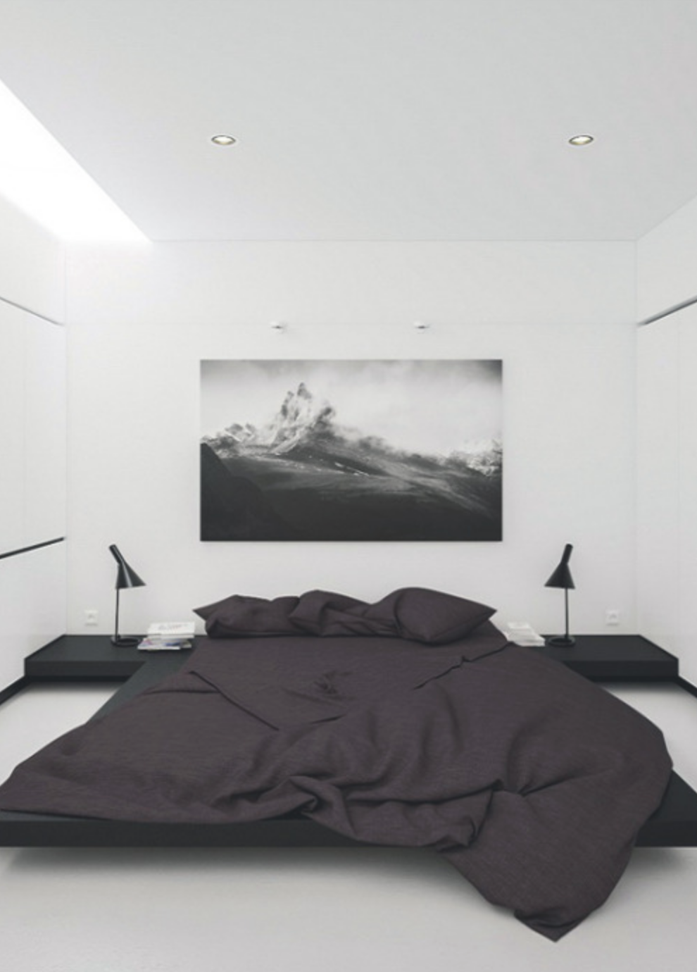 Black and white minimal bedroom