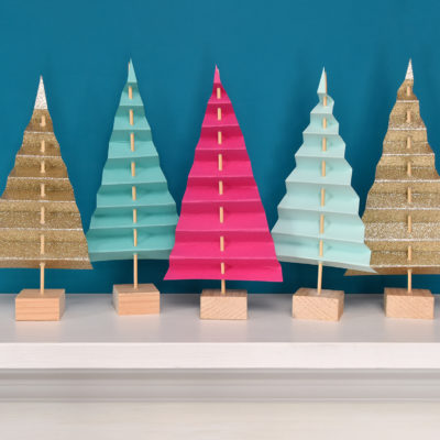 Easy Mantel Idea: Colorful Paper Tree Forest | By Curbly #diy #paper #christmas