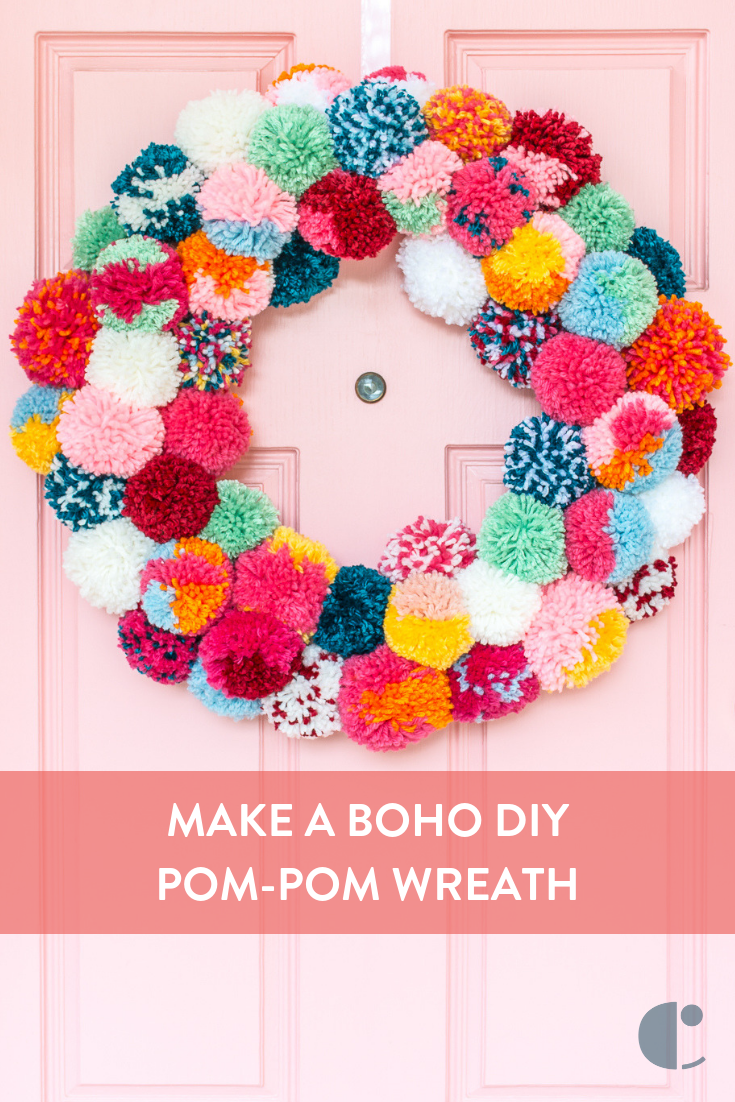 Bright and colorful DIY boho holiday pom-pom wreath