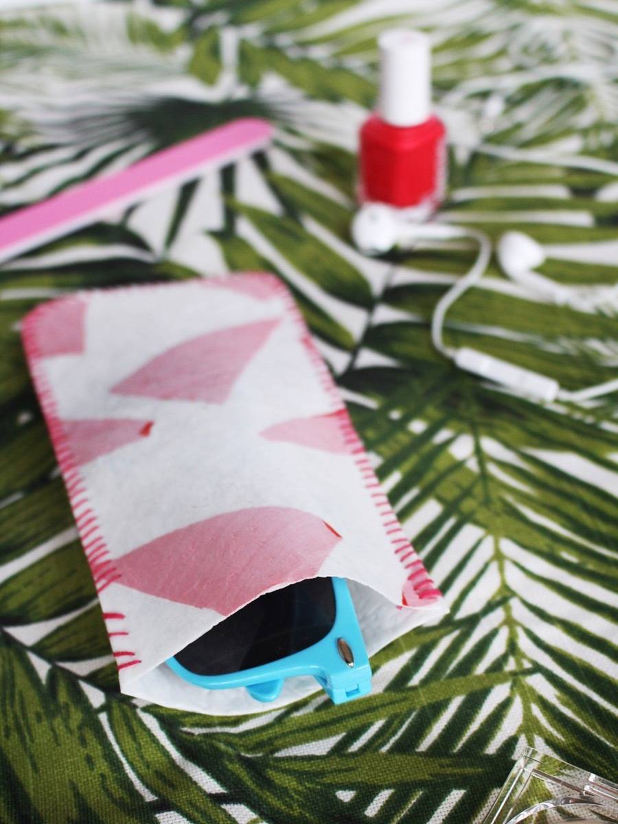 Fuse old plastic bags to make this sunglasses case!