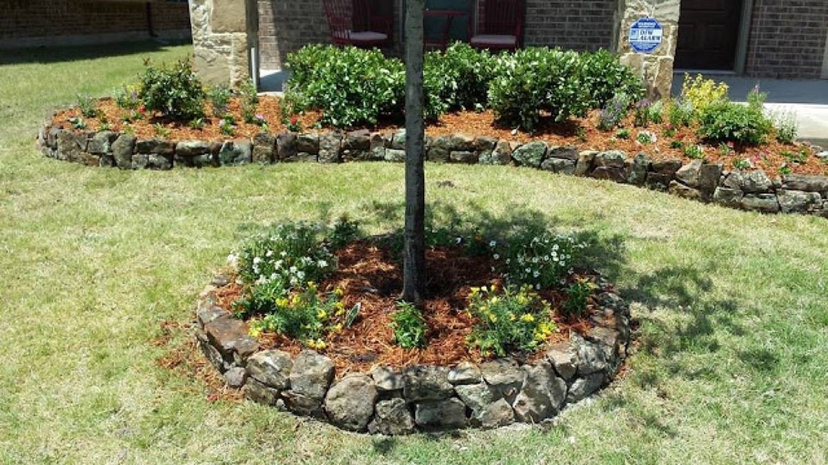 Stone edging around tree