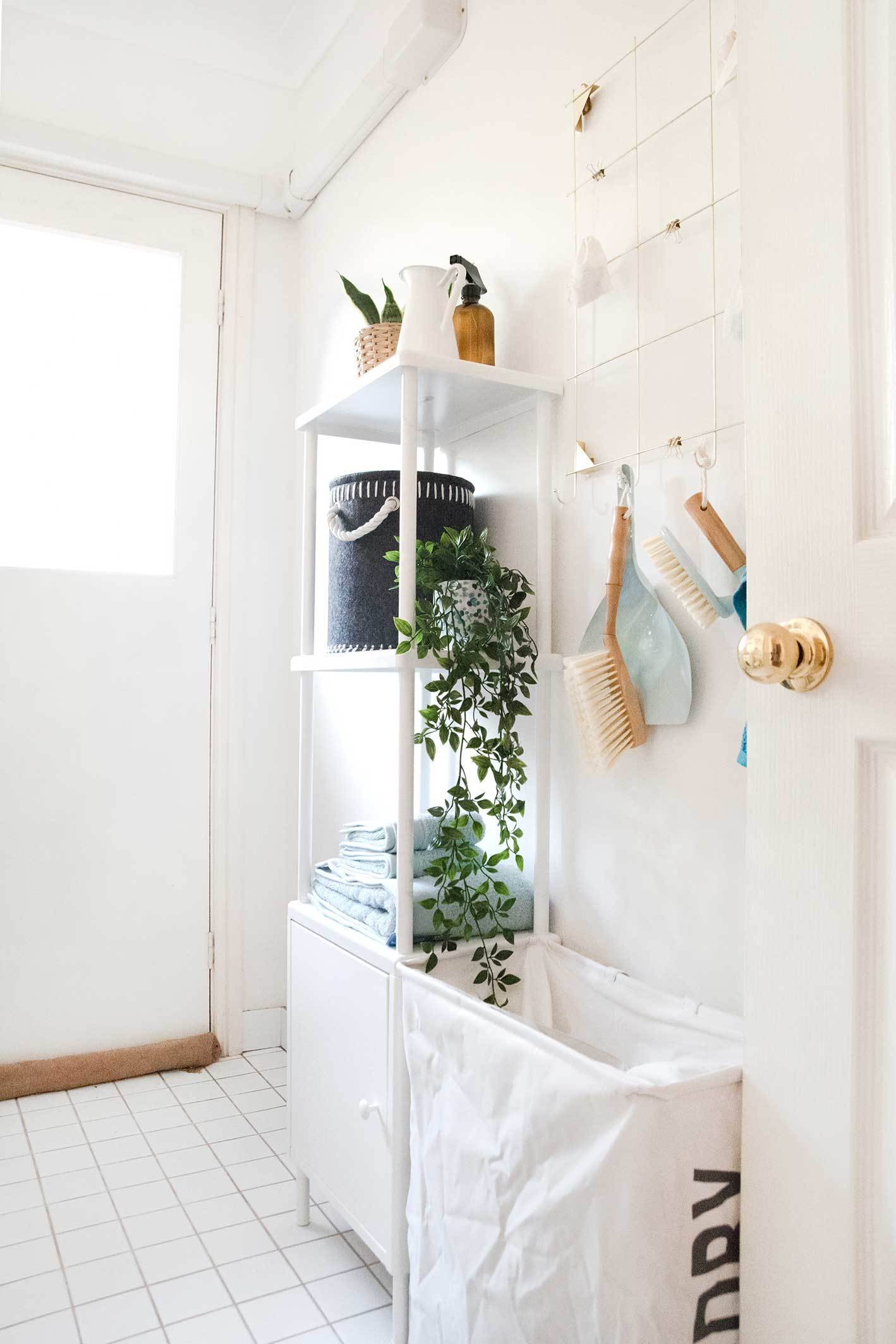 Hanging laundry room storage on wall