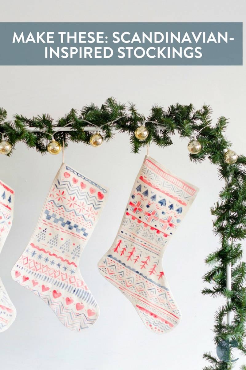 Hand-painted Nordic-inspired Stockings | How to create a watercolor effect when painting plain stockings.