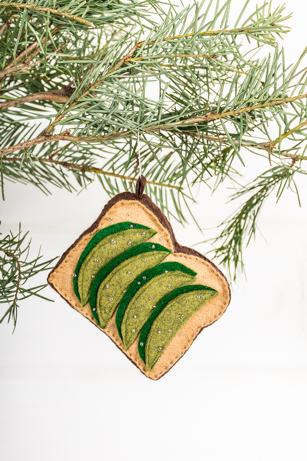 DIY avocado toast Christmas ornament