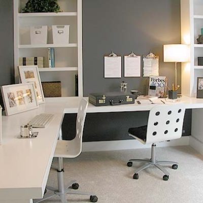 "An Organized Home Office with White Furniture"