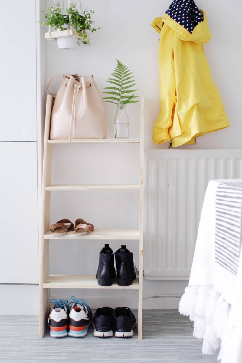 DIY Ladder Shelf Shoe Storage | 72 Organization Tips and Projects for Every Space in Your Home
