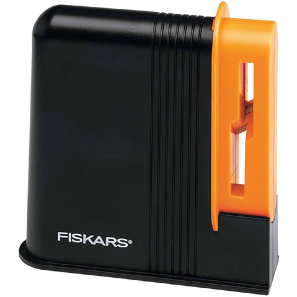 A black and orange tool has the word Fiskars on the side.