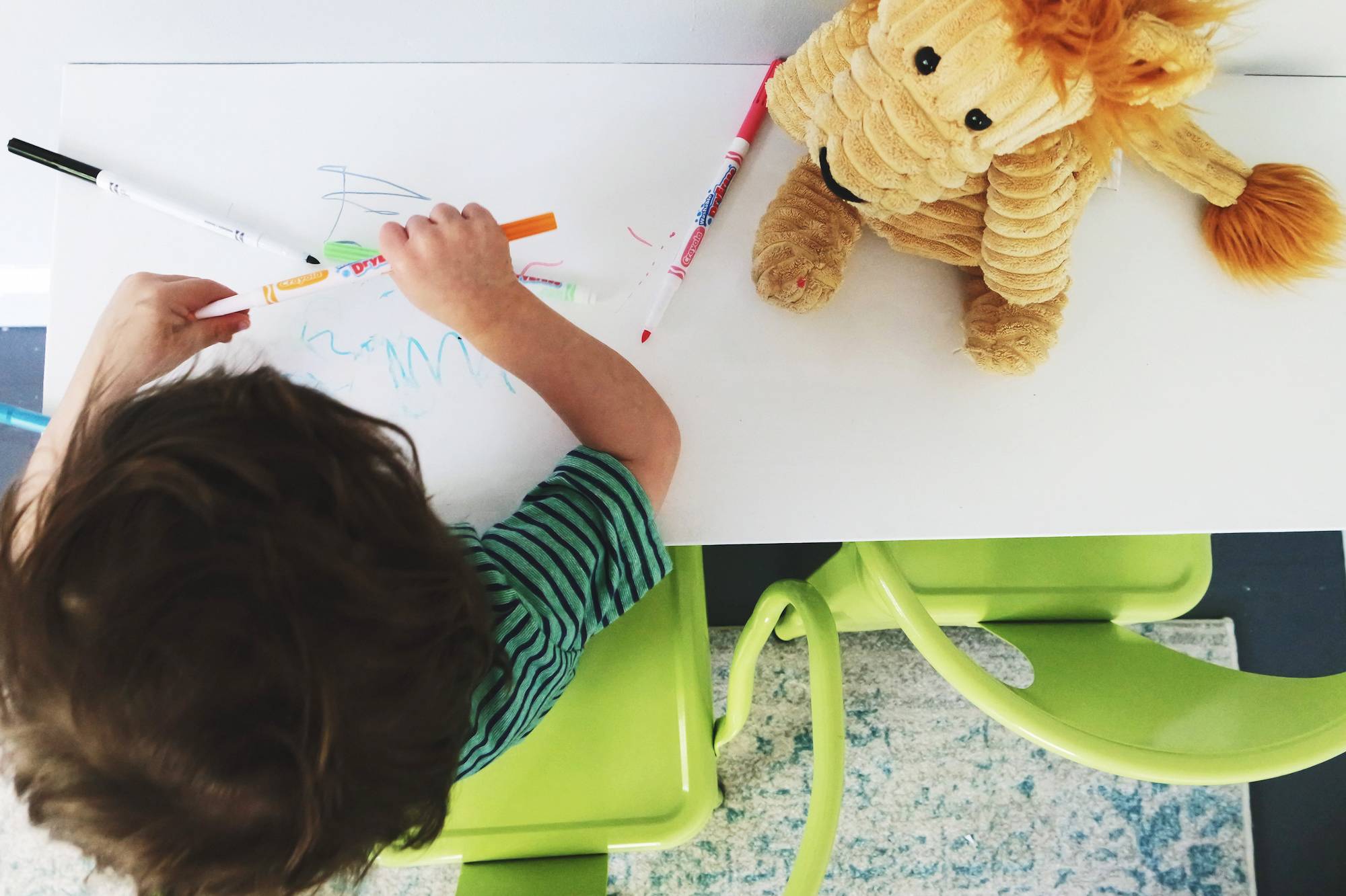 Using Sketch Pad paint from Sherwin-Williams, we were able to create a desk that our toddler could draw all over!