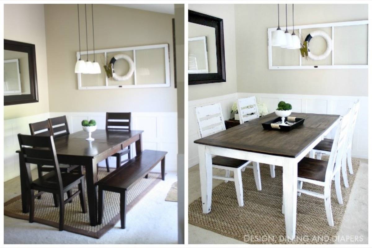 67 Furniture Makeovers That'll Totally Inspire You: Dining set makeover via Design, Dining and Diapers