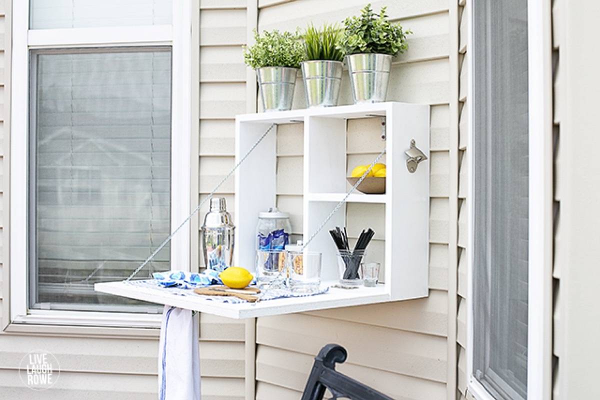 62 DIY Projects to Transform Your Backyard: Wall-mounting serving station