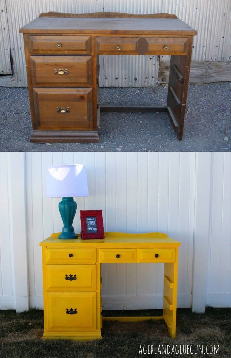 67 Furniture Makeovers That'll Totally Inspire You: Desk makeover from A Girl & a Glue Gun