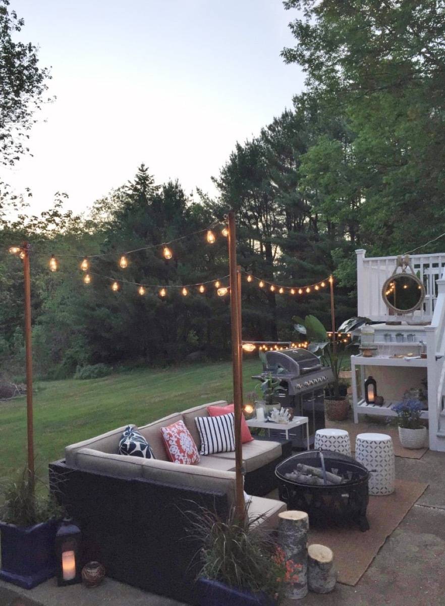 62 DIY Projects to Transform Your Backyard: String lights hanging poles