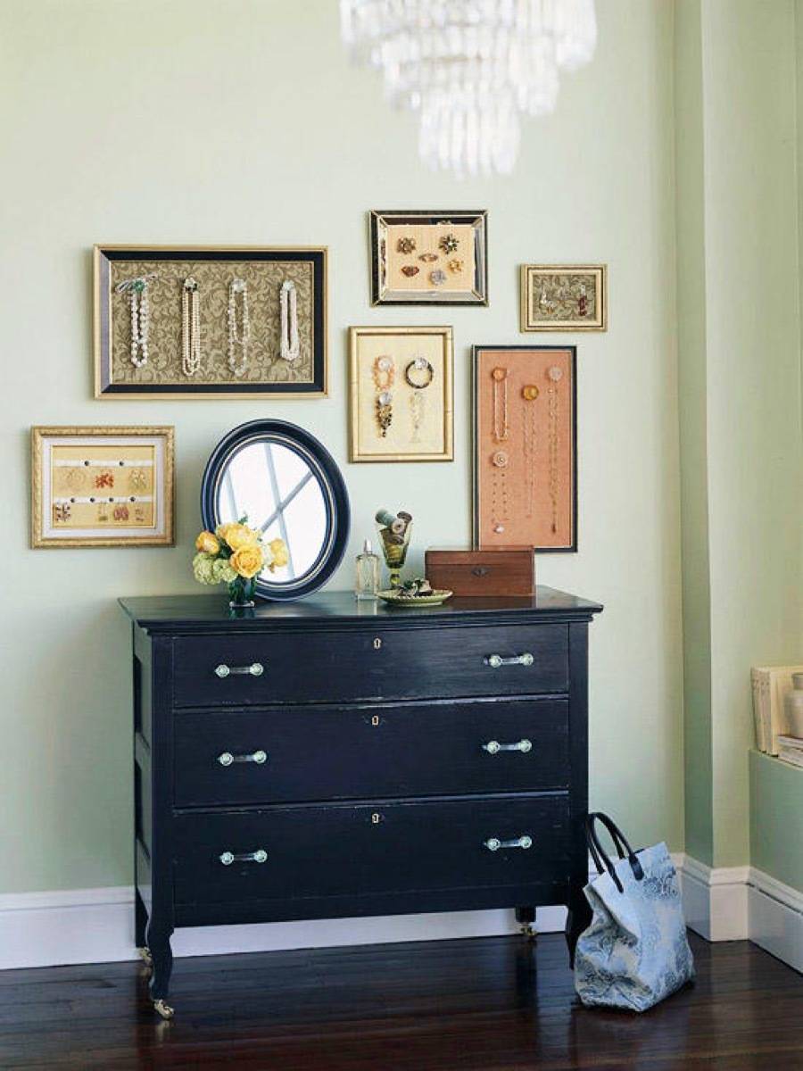 DIY Framed Knobs and Fabric-Covered Cork Jewelry Holder