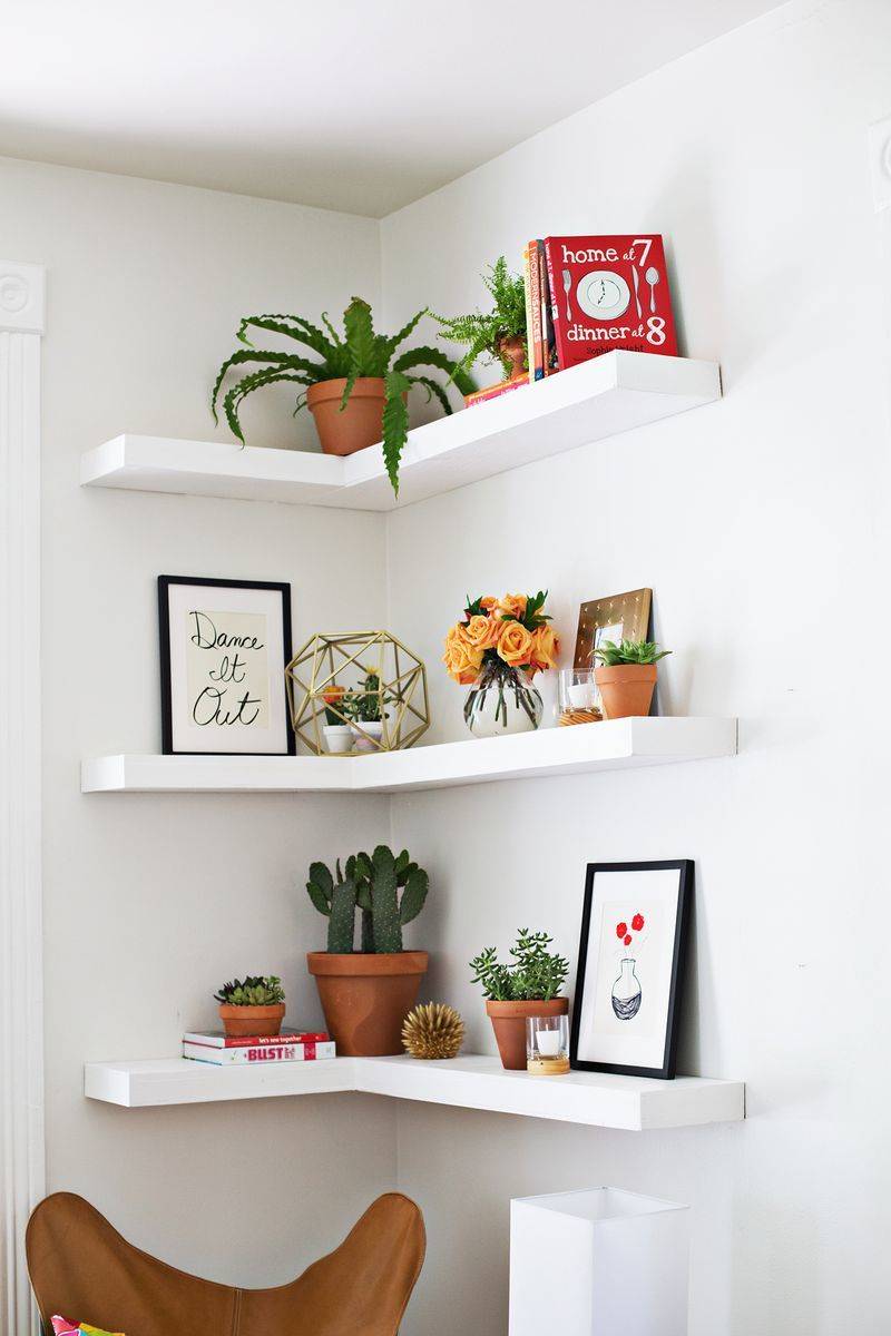 A Beautiful Mess corner shelves