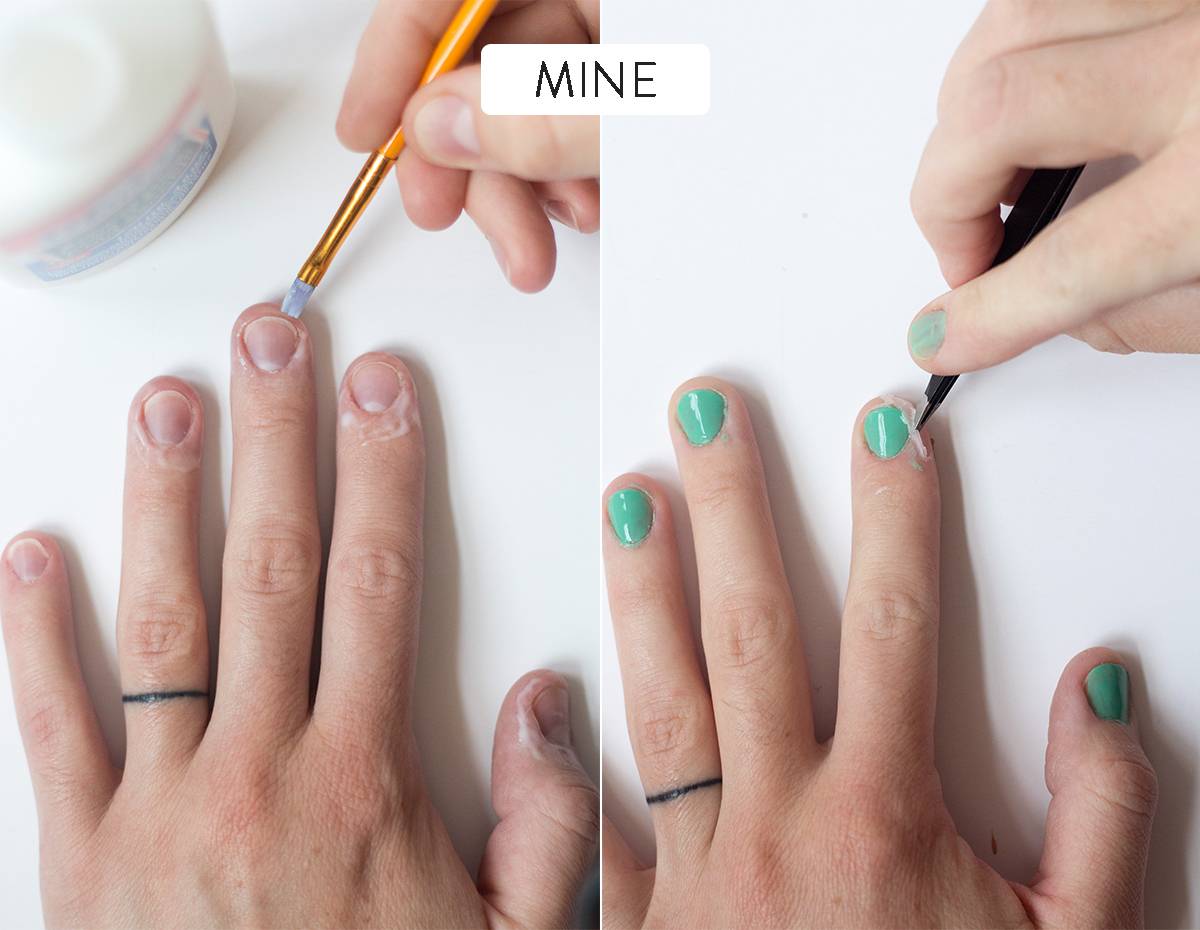 Using white glue to paint inside the lines of your fingernails