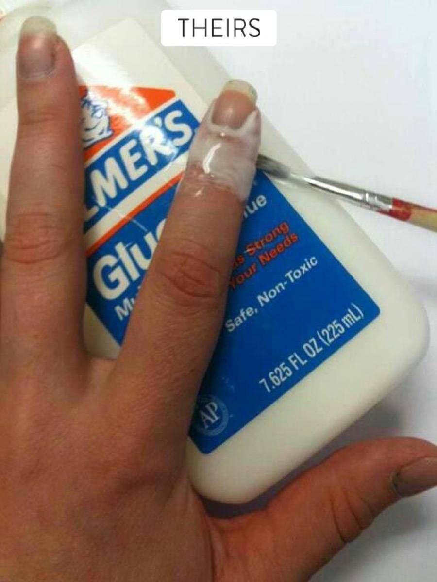 Painting glue around fingernails