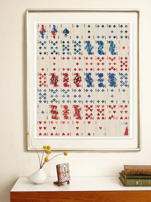 Playing cards are framed for a simple large wall art display