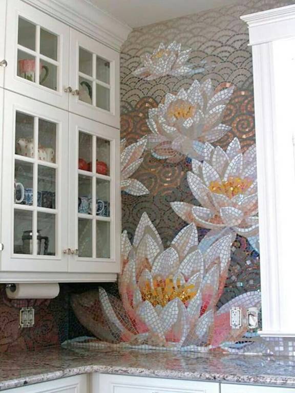 Tiled image mosaic kitchen backsplash
