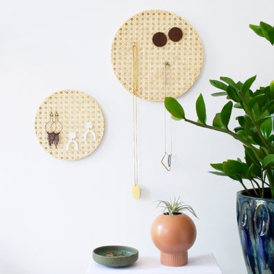 DIY rattan necklace and earring organizer