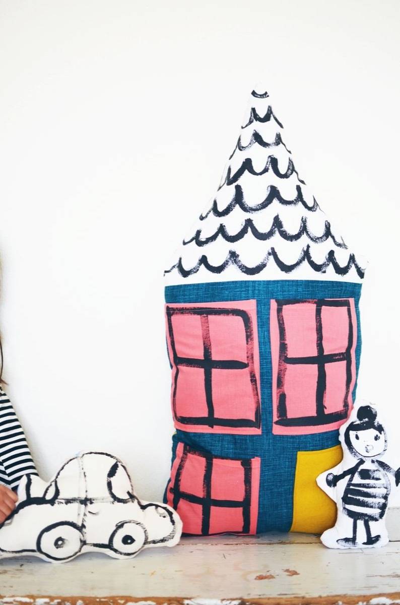 Colorful pillow idea from A Beautiful Mess | 75 DIY Kids Decor Ideas