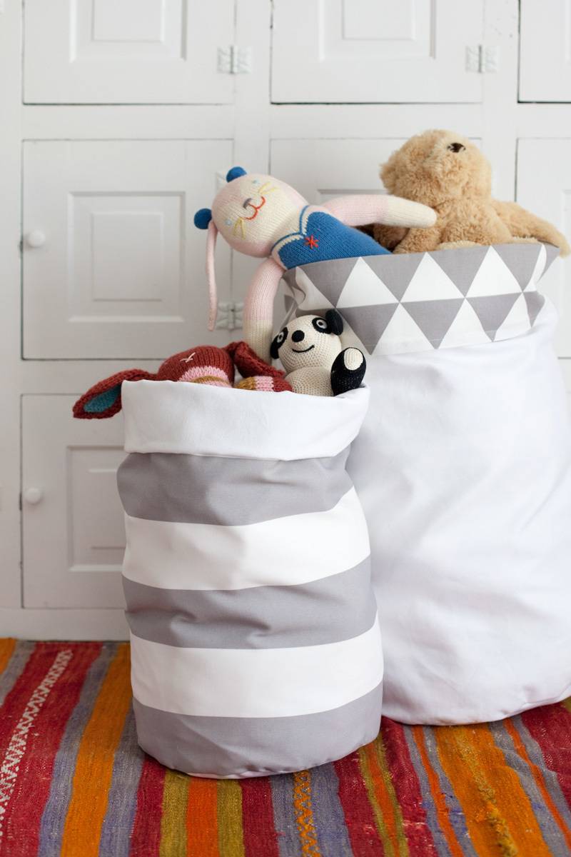 Storage solution from A Beautiful Mess | 75 DIY Kids Decor Ideas